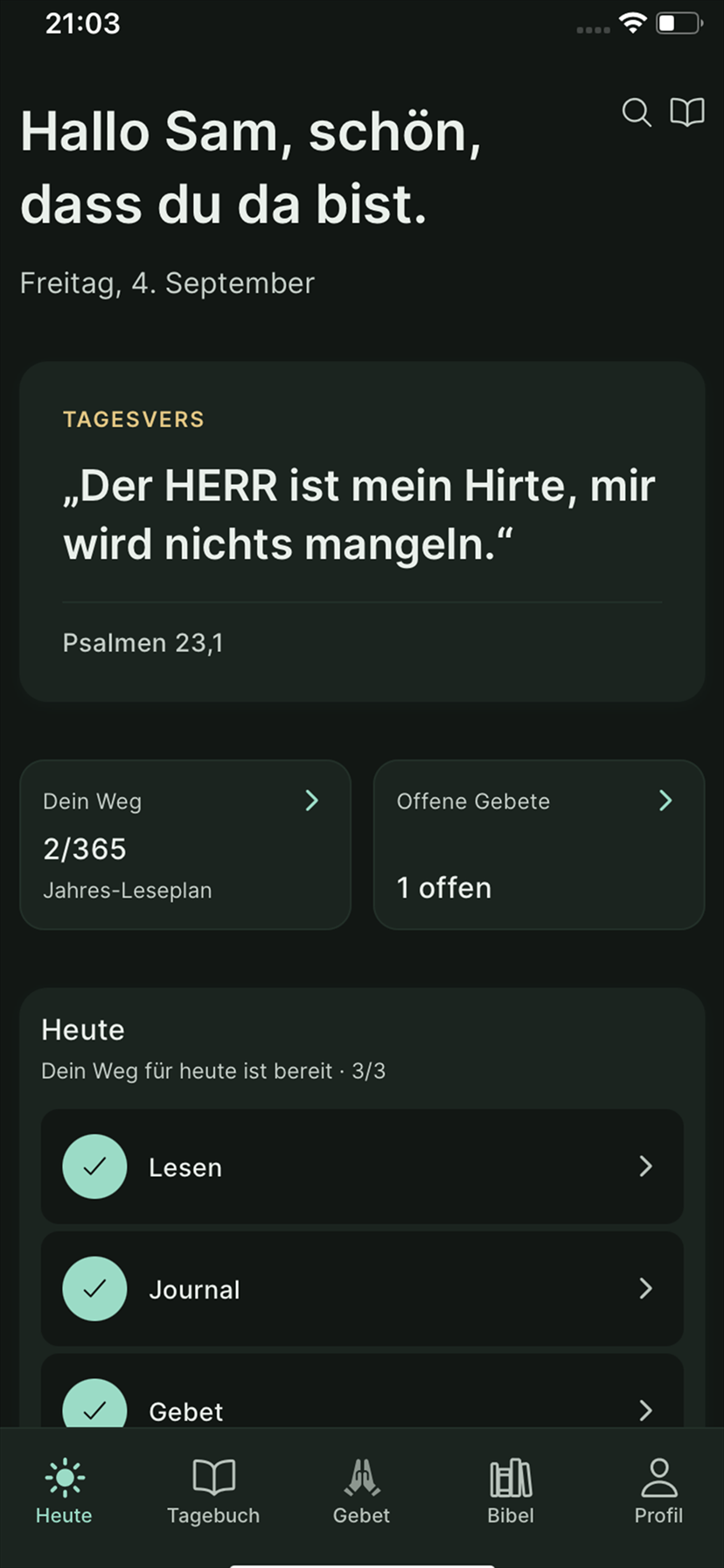 Solmity auf dem iPhone: Bildschirm Heute