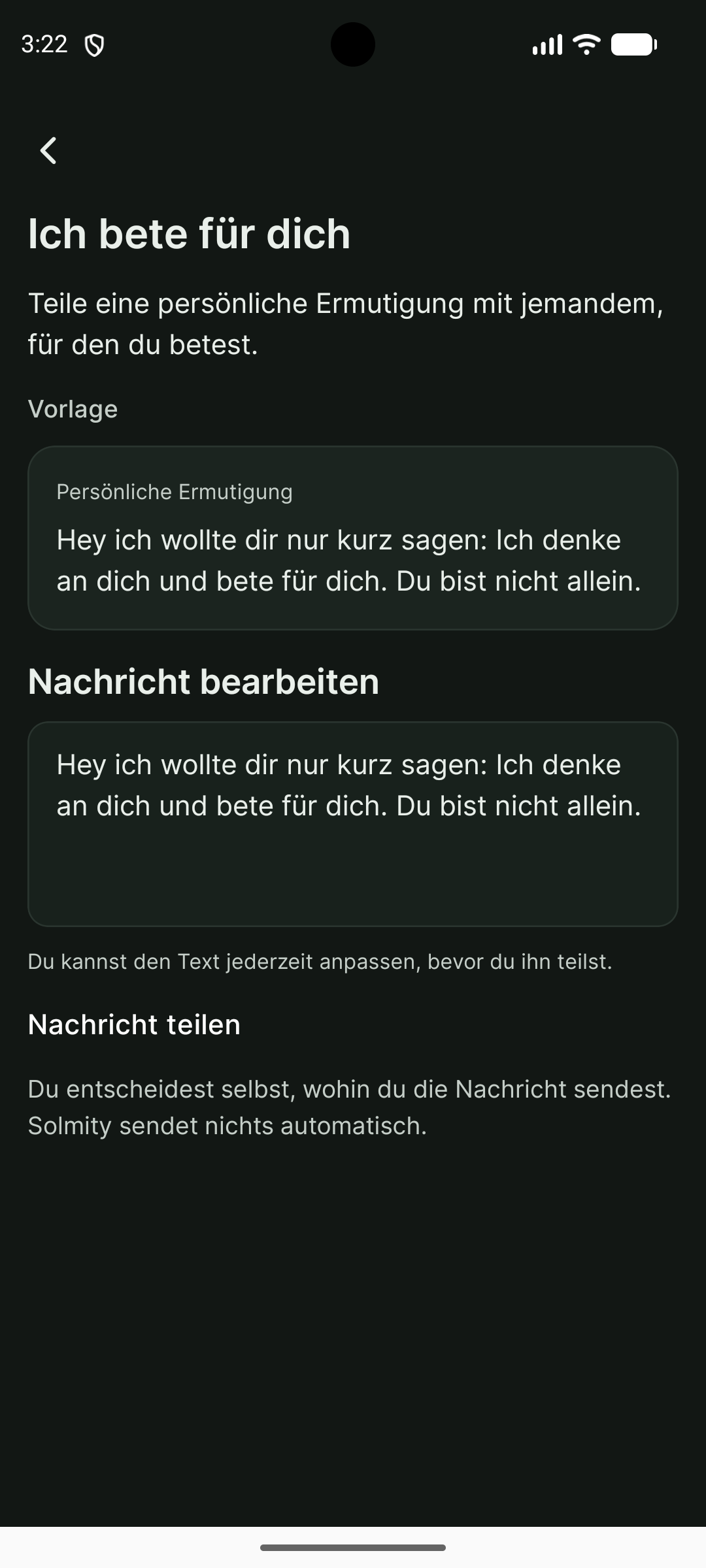 Solmity: Nachricht Ich bete für dich