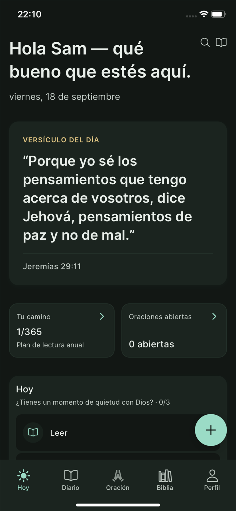 Solmity en el iPhone: pantalla de Hoy