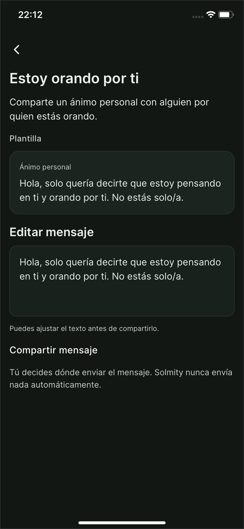 Solmity: mensaje Estoy orando por ti