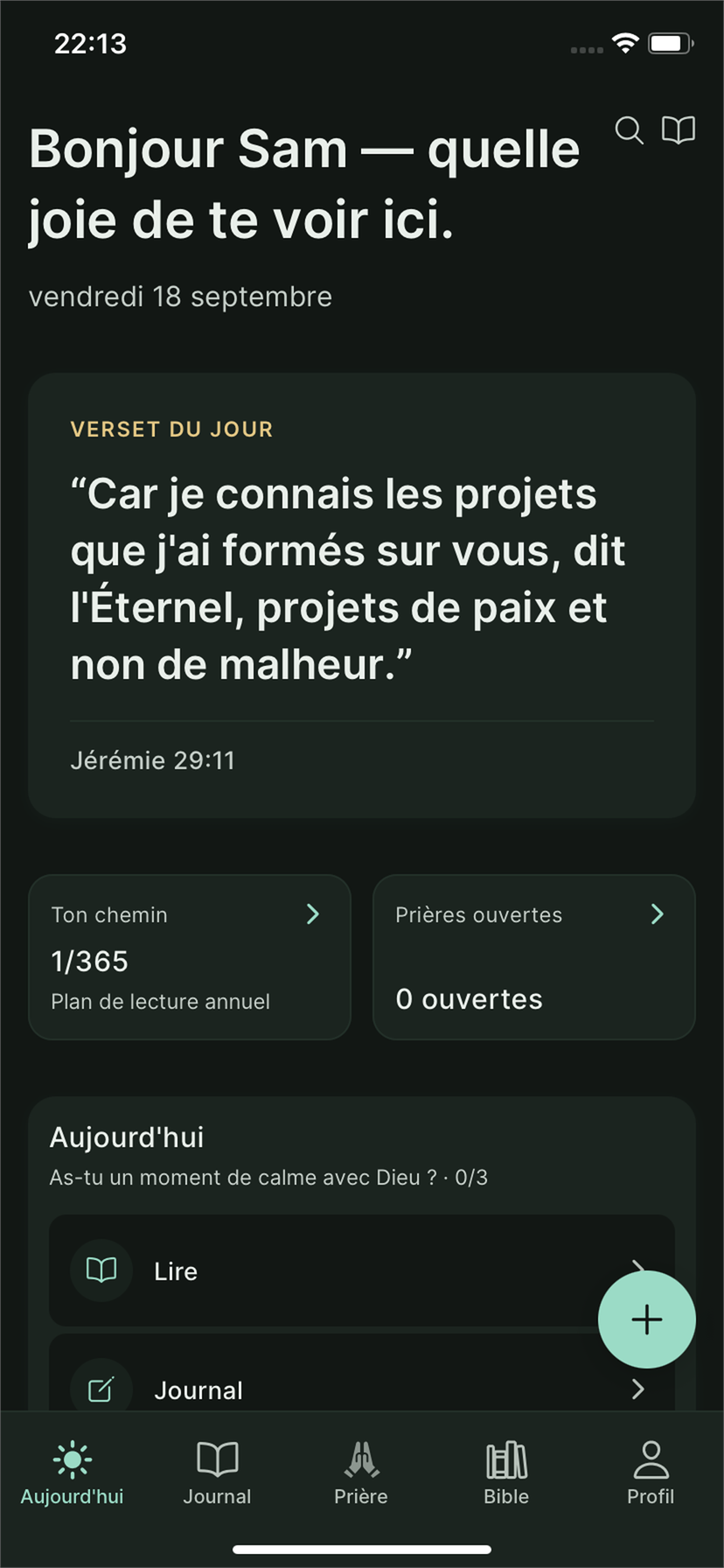 Solmity sur iPhone : écran Aujourd’hui