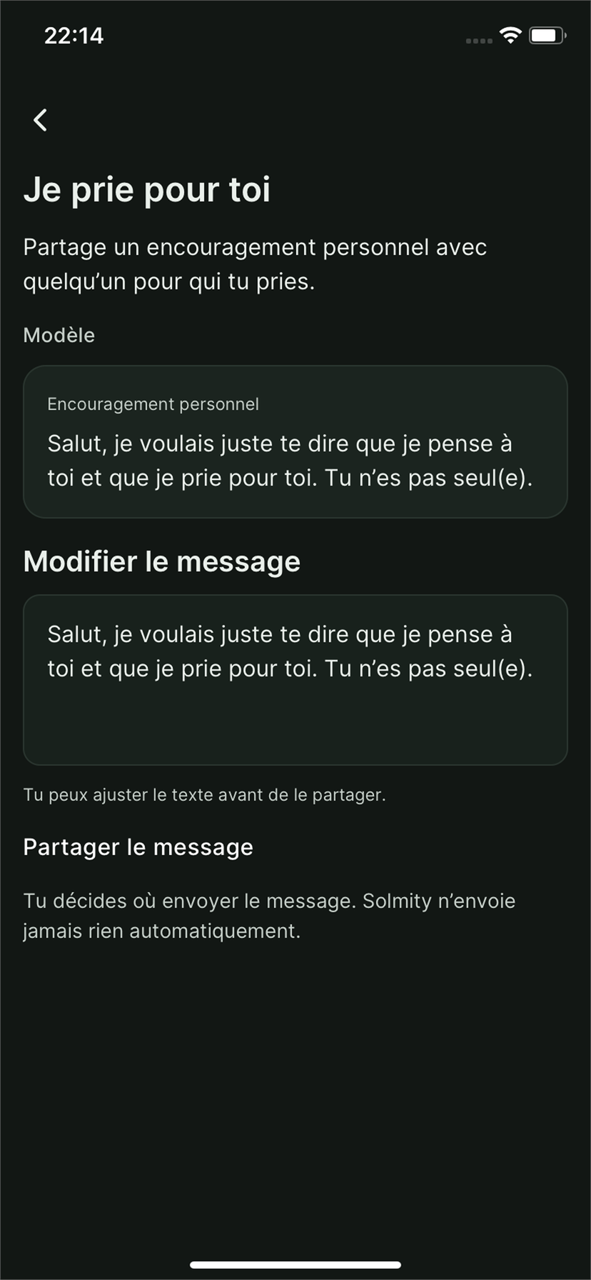 Solmity : message Je prie pour toi