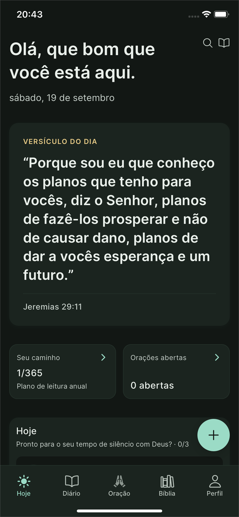 Solmity no iPhone: tela de Hoje